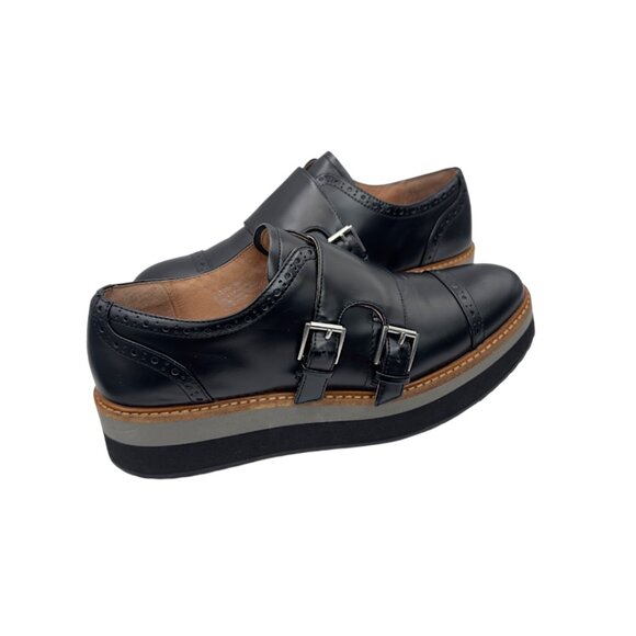 Halogen Mara Loafers Black Leather Monk Strap Platform Oxford Buckle Size 6 M - Picture 1 of 8